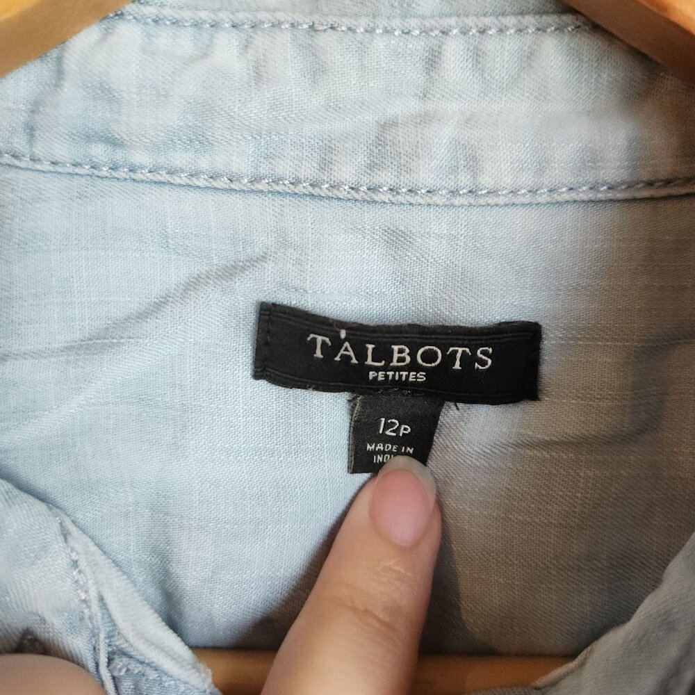 Talbots Sleeveless Popover Denim Top Blouse Blue Women's 12 EUC Pockets Summer - Picture 5 of 9